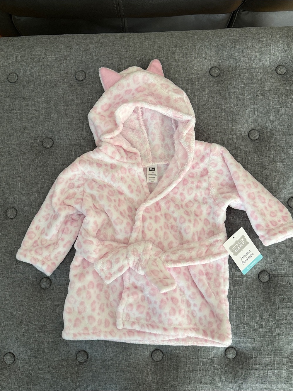 Hudson Baby Pink Leopard Print Hooded Kids Robe with Ears